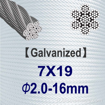 7x19 Dia.2mm ila 16mm galvanizli çelik tel ip